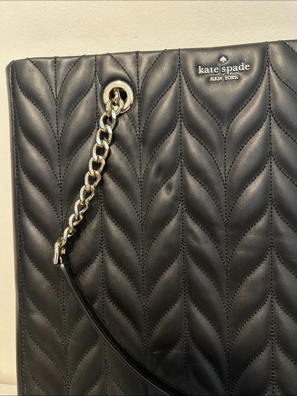 kate spade Black Briar lane Quilted Chevron Tote with Chain Handles NWOT